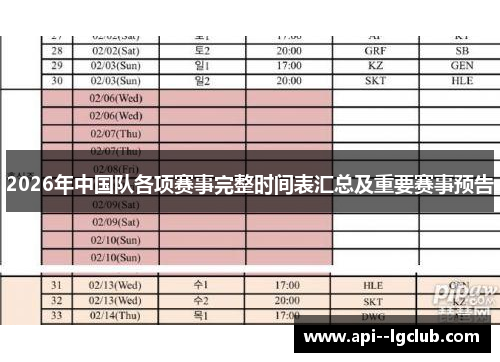 2026年中国队各项赛事完整时间表汇总及重要赛事预告 2026年中国队各项赛事完整时间表汇总及重要赛事预告